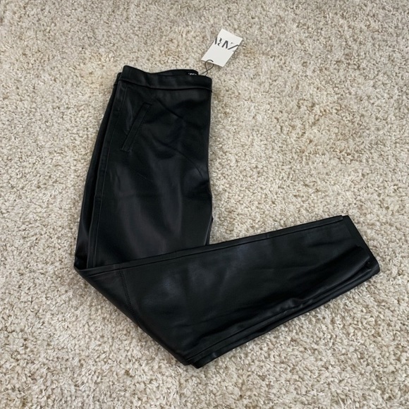 Zara Denim - Zara Leather Pants Legging Hi-Rise LARGE Black NWT